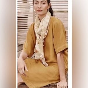J.Jill Lyocell Mustard Yellow Saffron Gold Lagen Look Shift Dress Size S Pockets